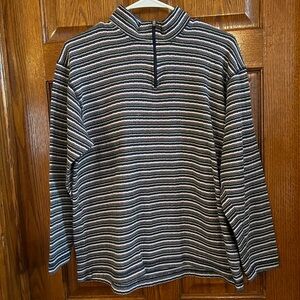Kikomo 2X Vintage Pullover Long Sleeve Striped 1/4 Zip High Neck Top